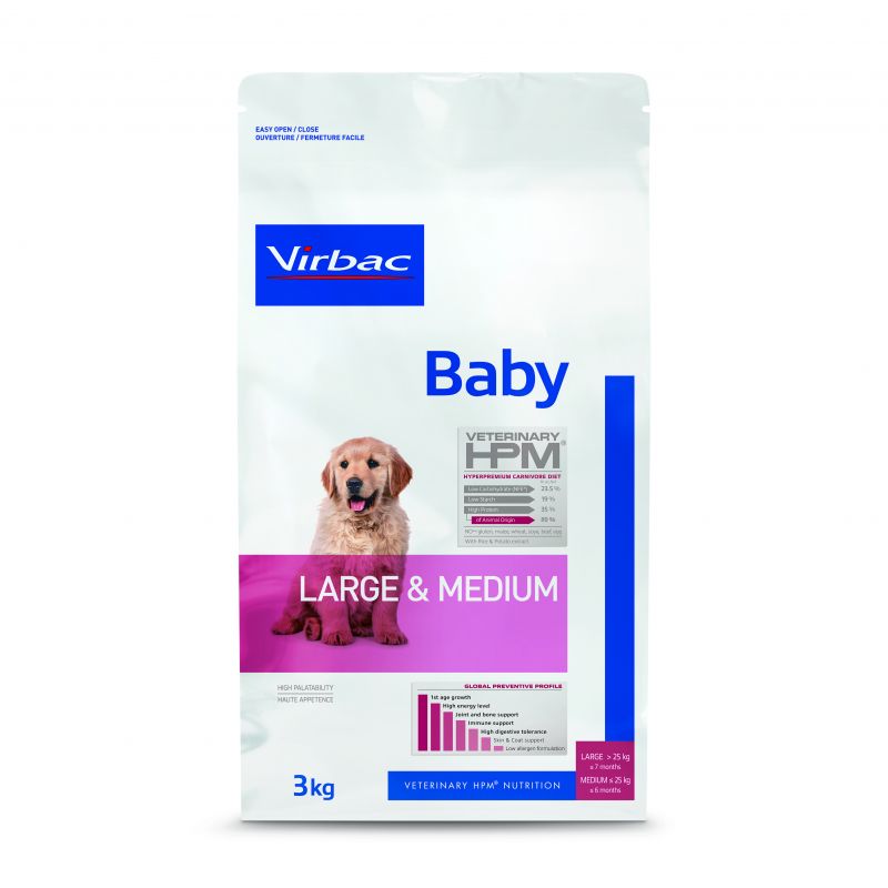 CROQUETTES CHIEN VETERINARY HPM DOG BABY LARGE & MEDIUM - VIRBAC