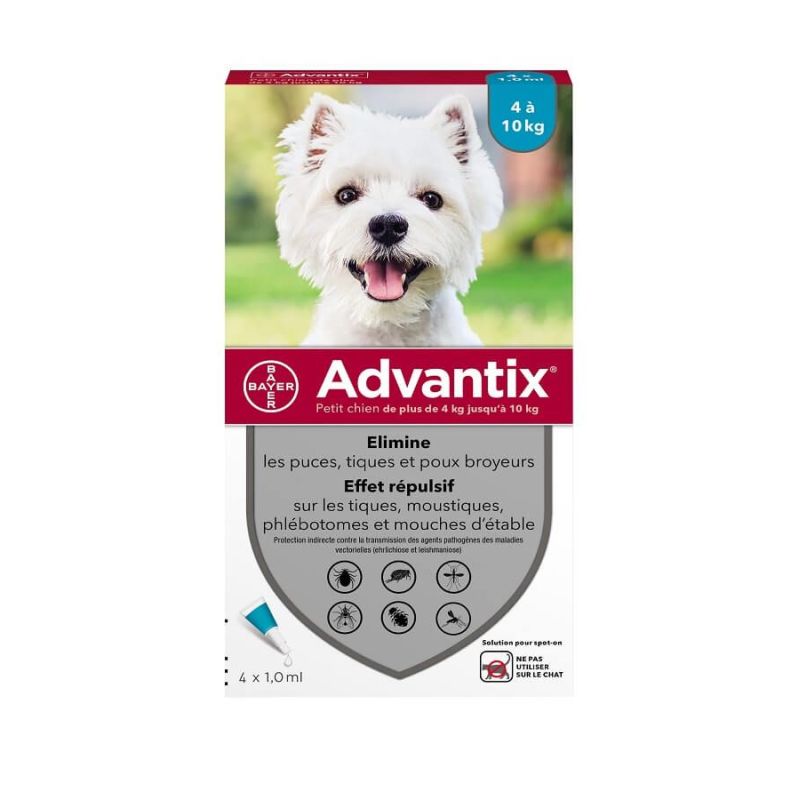 PIPETTES ANTIPARASITAIRE CHIEN ADVANTIX 1 ML (4-10 kg) - BAYER