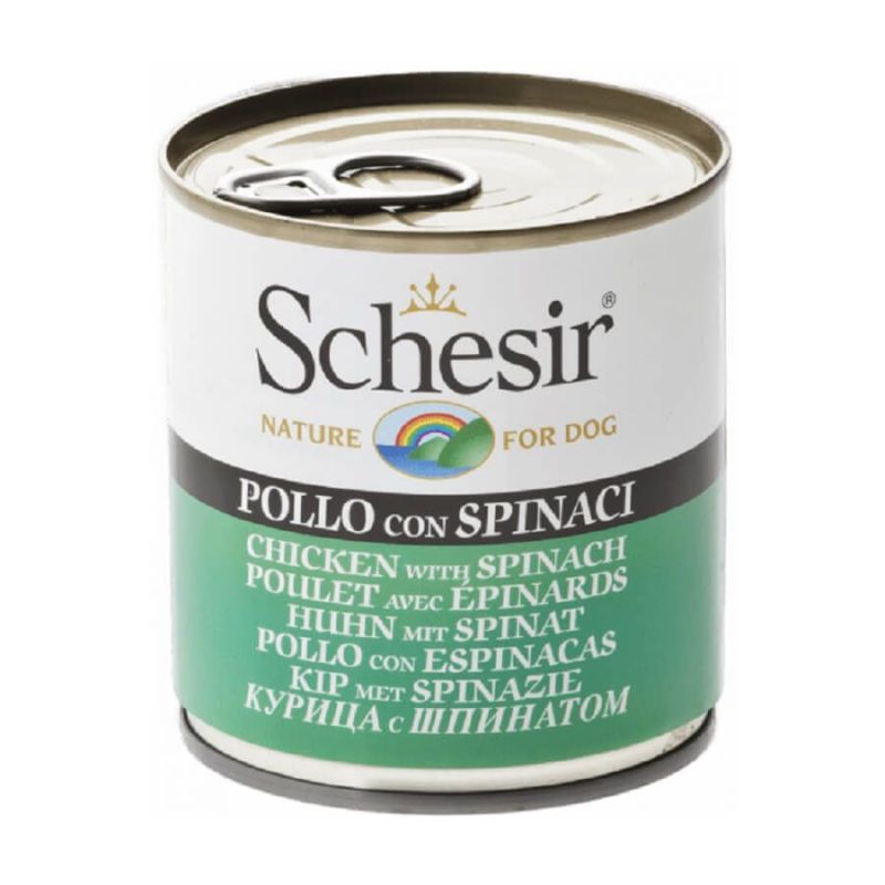 Pâtée en gelée Poulet/Epinards chien (boite 285g) - SCHESIR