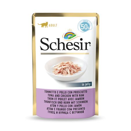 Pâtée en gelée poulet/jambon chat (sachet 50g) - SCHESIR