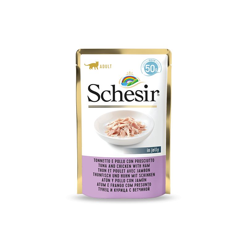 Pâtée en gelée poulet/jambon chat (sachet 50g) - SCHESIR