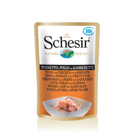 Pâtée en gelée thon/poulet/crevettes chat (sachet 85g) - SCHESIR