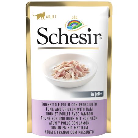 Pâtée en gelée thon/poulet/jambon (sachet 85g) - SCHESIR