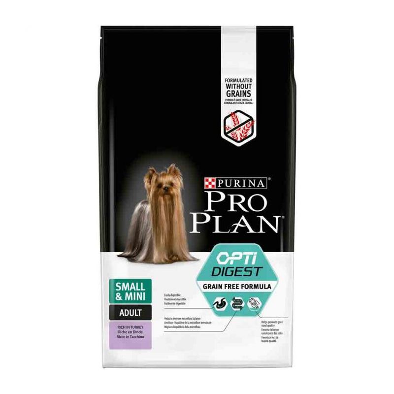 CROQUETTES CHIEN SMALL & MINI ADULT SENSITIVE DIGESTION avec OPTIDIGEST GRAIN FREE DINDE - PURINA PROPLAN