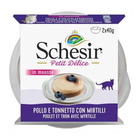 Paté en Mousse Petit Délice, Poulet/Thon et myrtille pour Chat - SCHESIR