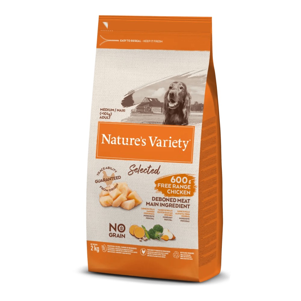 CROQUETTE SELECTED CHIEN MEDIUM / MAXI ADULTE SANS CEREALES POULET - 2kg -NATURE'S VARIETY