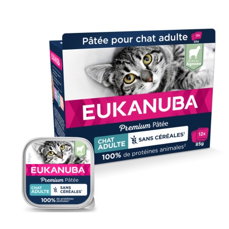 Eukanuba - Chat Adulte - Sans céréales - pâtée Agneau