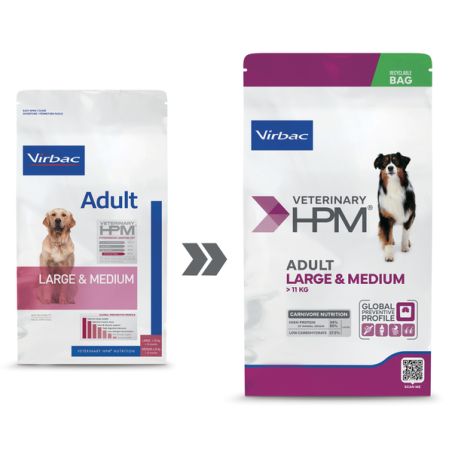 CROQUETTES CHIEN VETERINARY HPM DOG ADULT LARGE & MEDIUM - VIRBAC