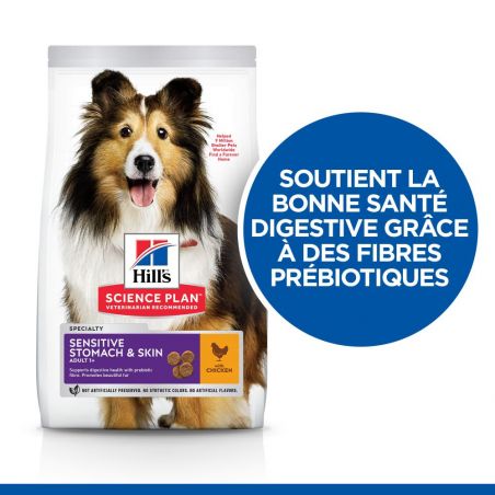 CROQUETTES CHIEN SCIENCE PLAN ADULTE MEDIUM SENSITIVE STOMACH & SKIN POULET - HILL'S