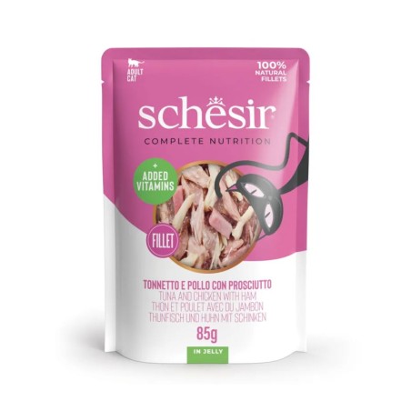 Pâtée en gelée thon/poulet/jambon (sachet 85g) - SCHESIR