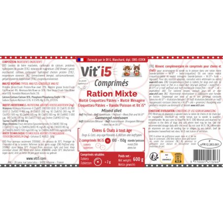 Vit’i5 Rouge Comprimés – Ration Ménagère Chien &amp; Chat