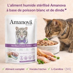 Pâtée Chat Stérilisé Sans Céréales Poisson & Dinde Amanova 85g