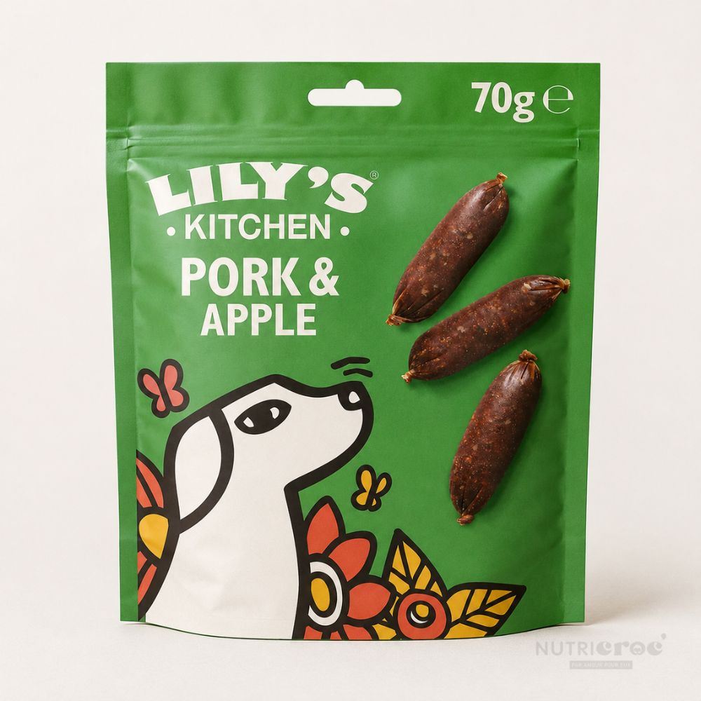 Friandises Chien Lily's Kitchen Saucisses au porc et aux pommes – 70 g