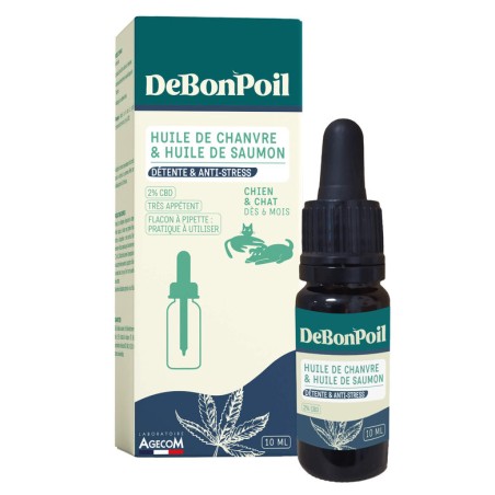 Huile CBD 2% DeBonPoil Détente Anti-stress Chien Chat 10 ml