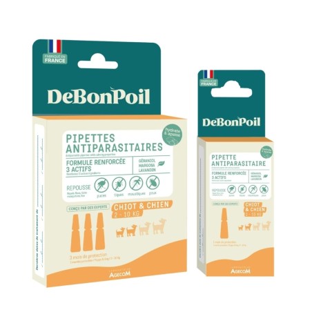 Pipettes Antiparasitaires Chiot et Chien 2 à 10 kg DEBONPOIL