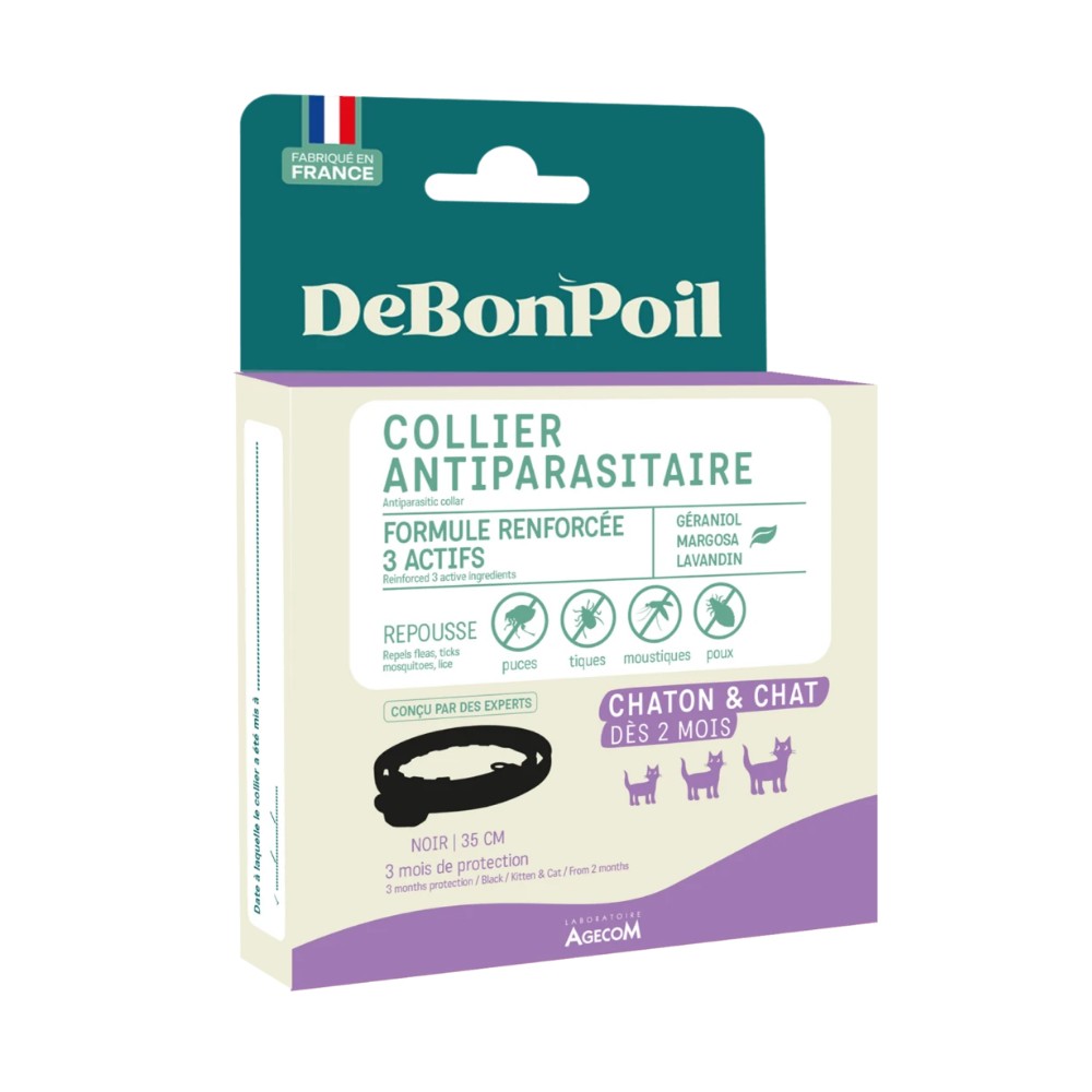 Collier Antiparasitaire Chat DEBONPOIL Géraniol 35 cm - noir