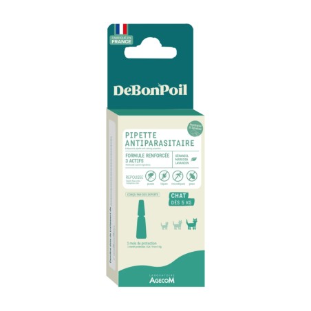 Pipette Antiparasitaire Chat +5 kg DEBONPOIL Géraniol - 1 PIPETTE